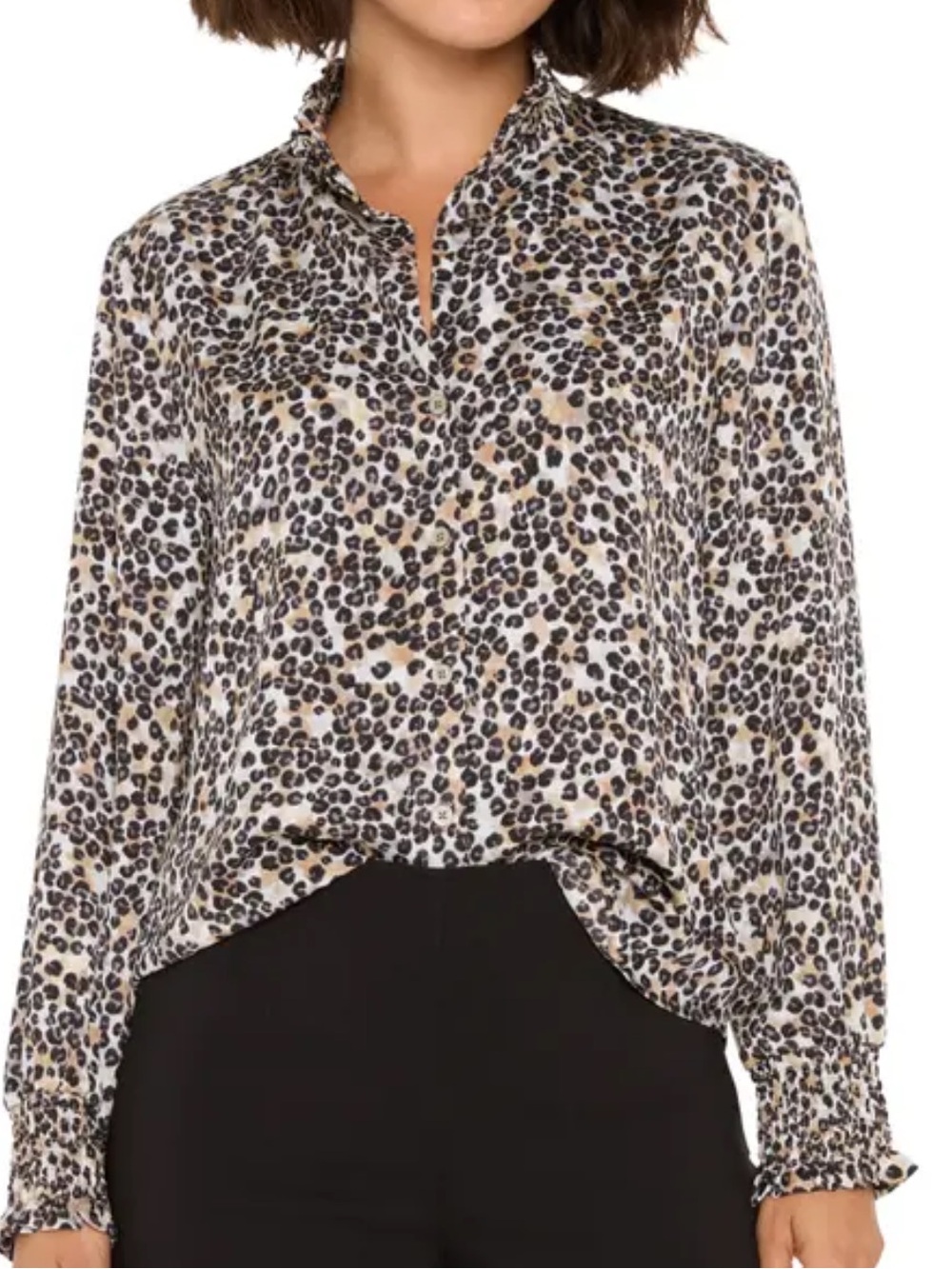 NIC+ZOE Leopard-Print button down Blouse in Beige and Black NWT size XL